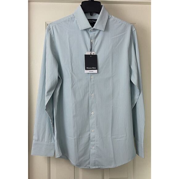 Mizzen Main Leeward Dress Shirt Mens Medium Trim Nile Blue Stripe Button Down - Picture 3 of 11